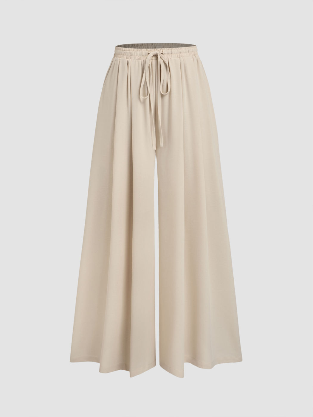 Mid Elastic Waist Solid Wide Leg Trousers
