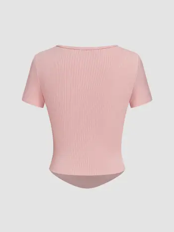 T-Shirt mit quadratischem Halsrand und Knopfleisten an den kurzen Ärmeln