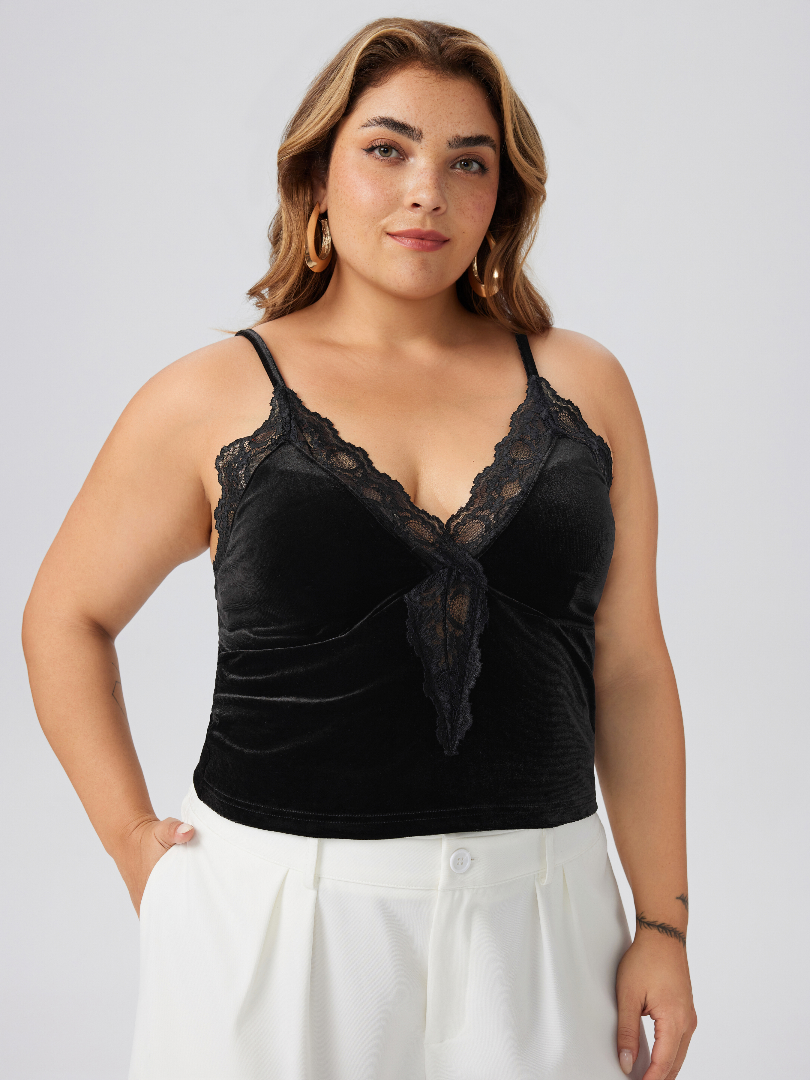 Velvet Velvet V-neck Lace Trim Tank Top Curve & Plus For Date
