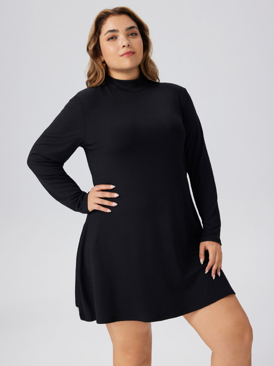  Vestido Mini Sólido de Cuello Alto Curvy
