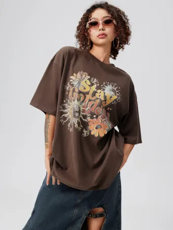  Bleib Golden Terry Rundhalsausschnitt Grafik T-Shirt