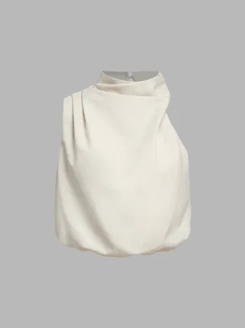  Französische Riviera Urlaub Leinen-Mix Hoher Kragen Asymmetrisches Tanktop