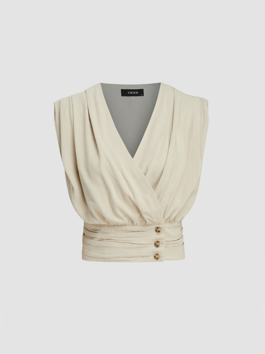 V-neck Ruched Button Corset Solid Tank Top