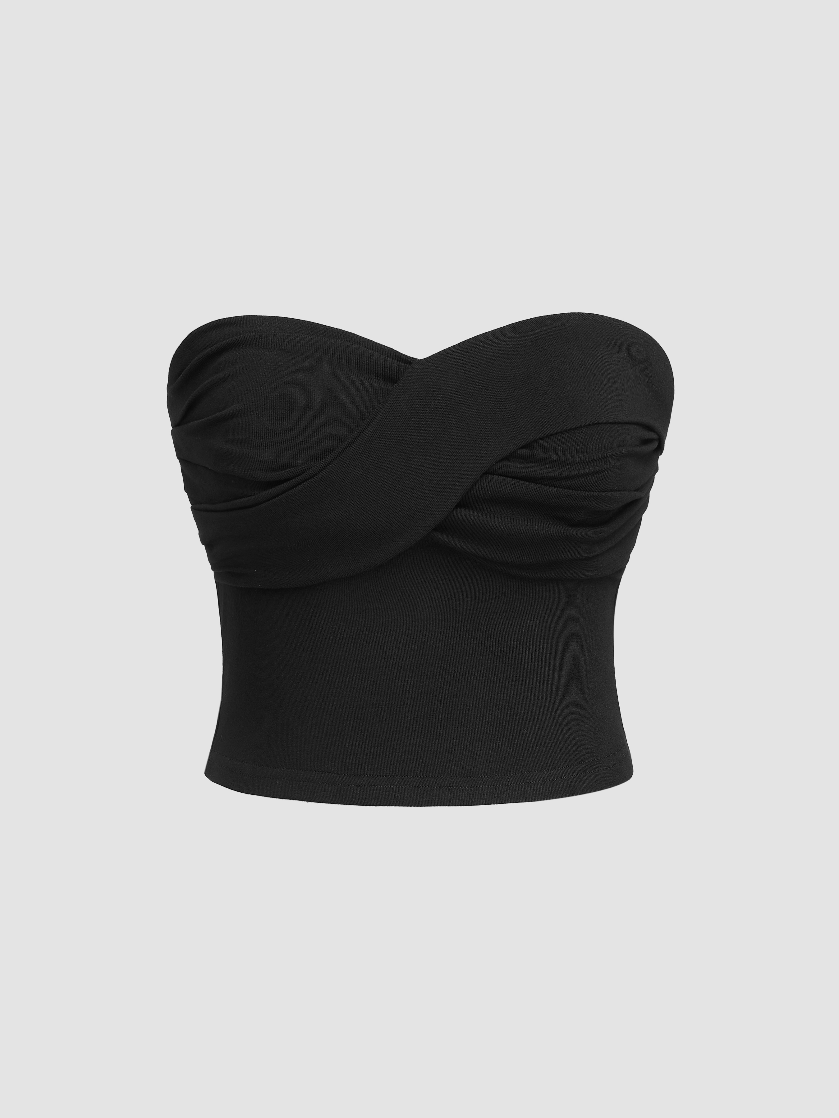 Twist Ruched Solid Tube Top