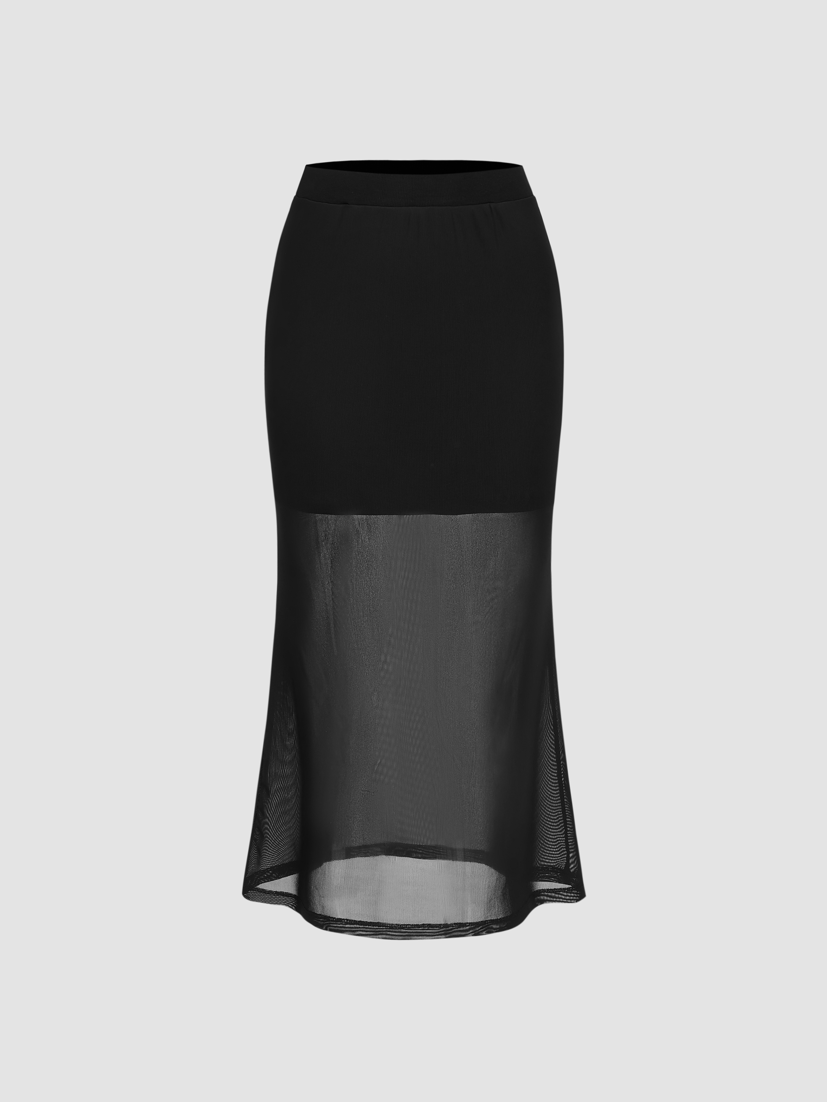 Knit Fabric Mesh Mid Rise Solid Maxi Skirt For Date