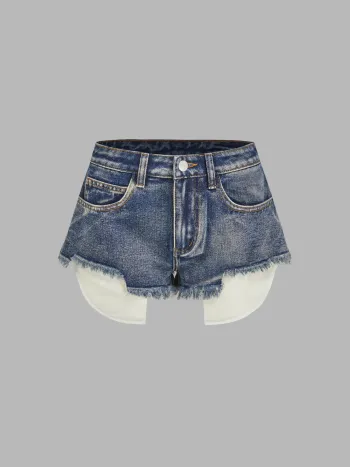 Cider Denim Low Rise Raw Hem Pocket Micro Shorts