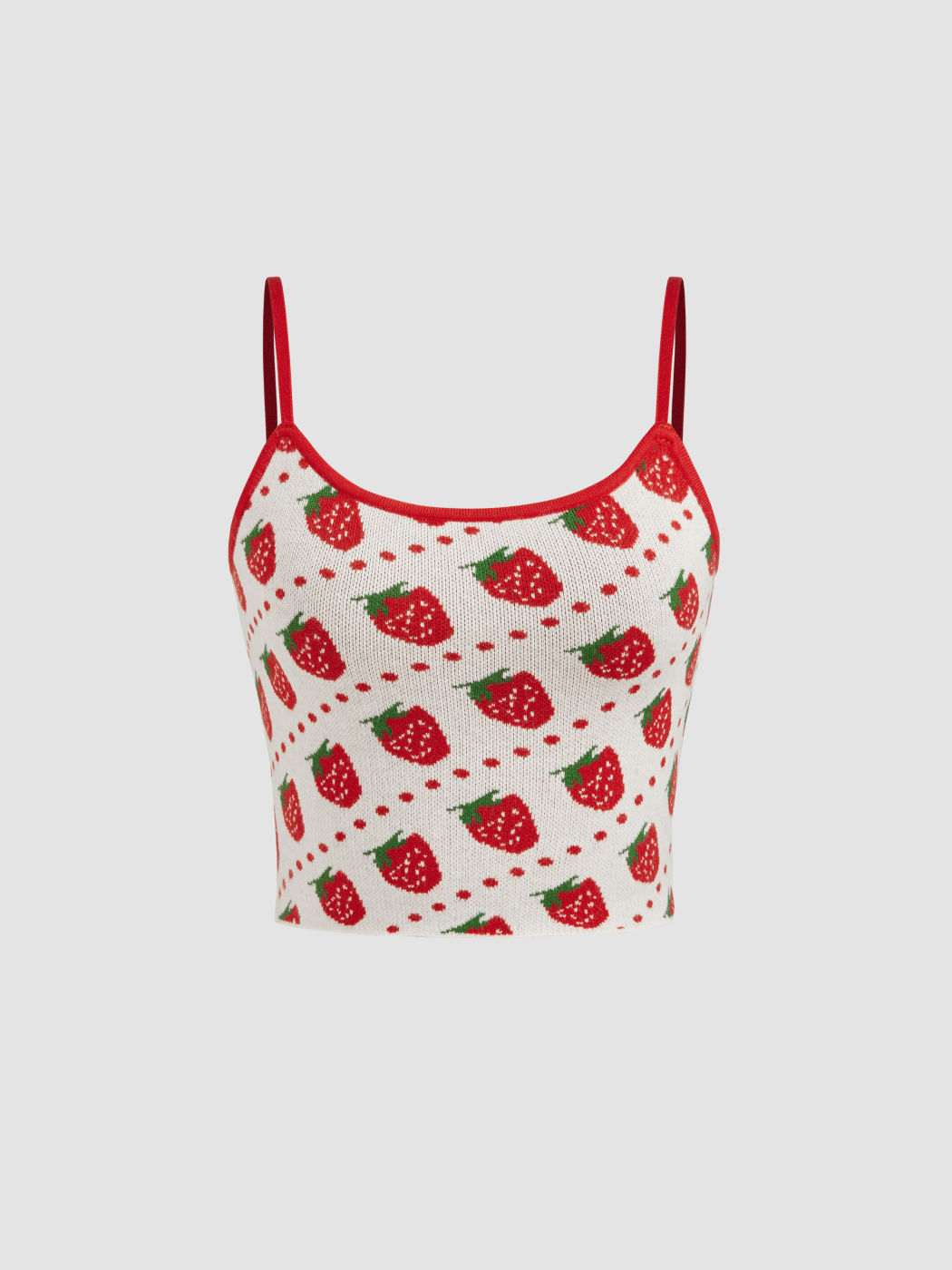 Knitted Scoop Neck Strawberry Crop Cami Top