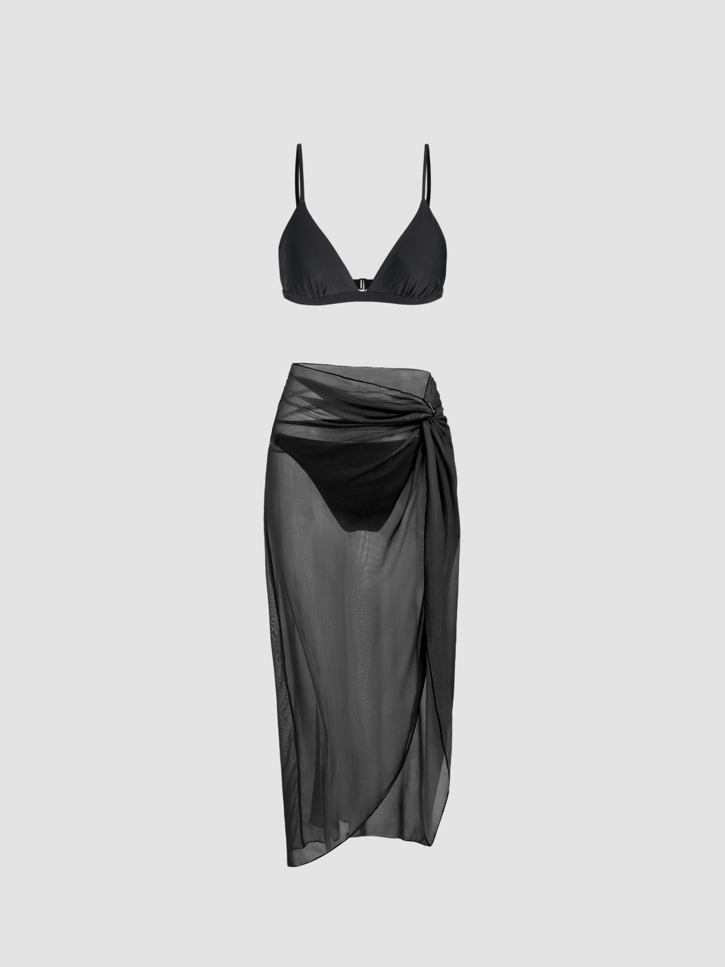 V-Ausschnitt Solid Dreieck-Bikini-Set mit Sarong