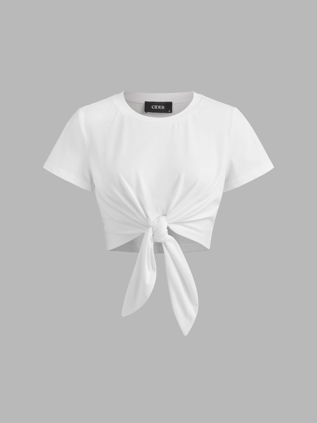 Round Neck Knotted Crop Short Sleeve Tee