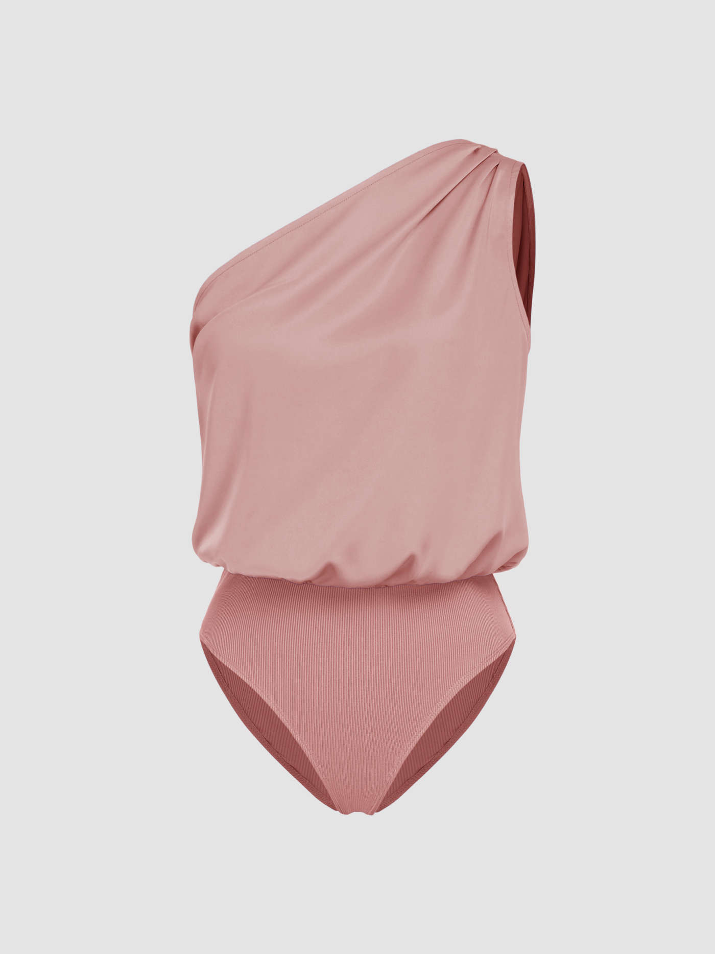 Satin Asymmetrical Neck Solid Bodysuit