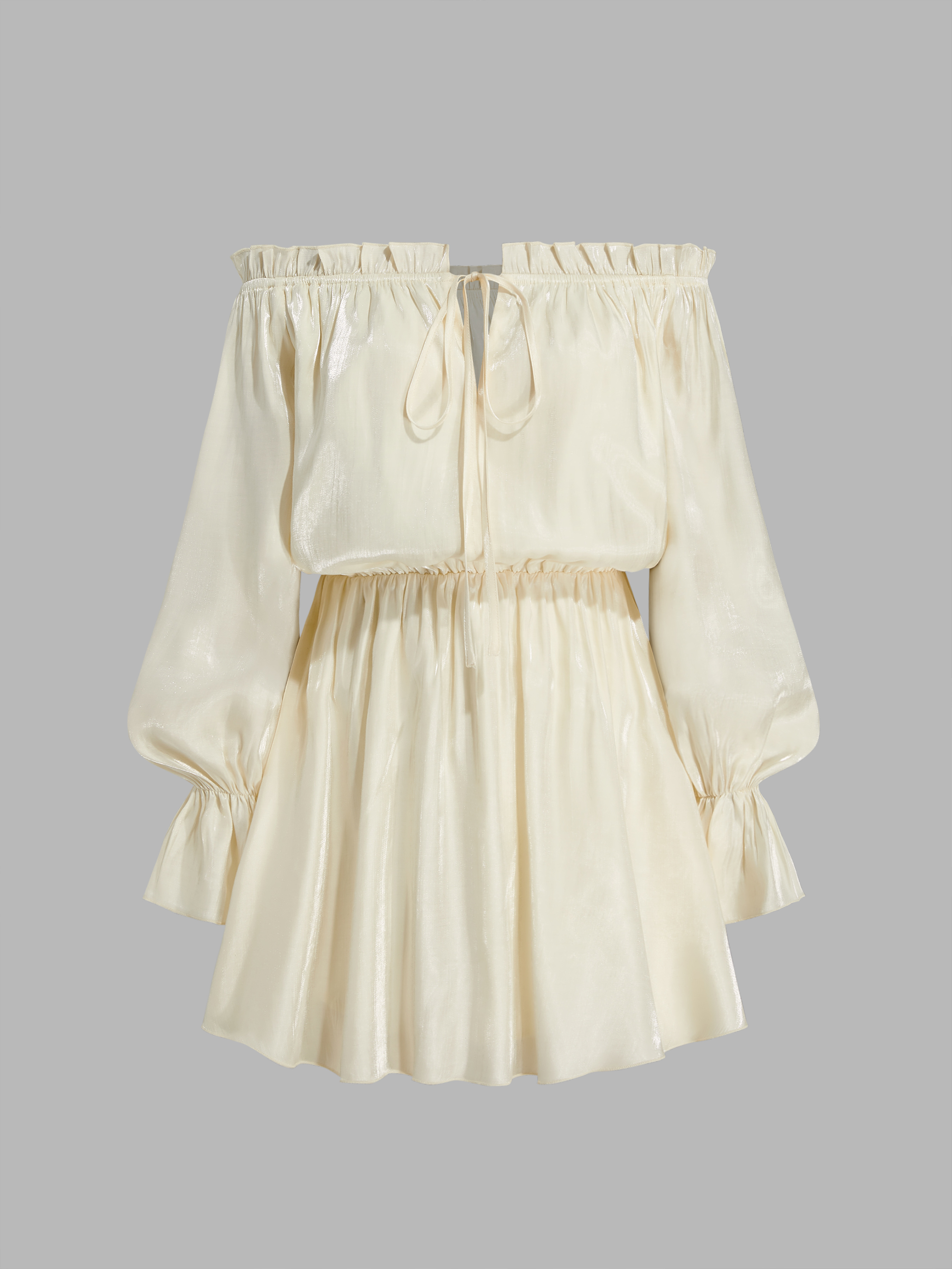 Woven Woven Off-shoulder Knotted Ruffle Hem Mini Dress For