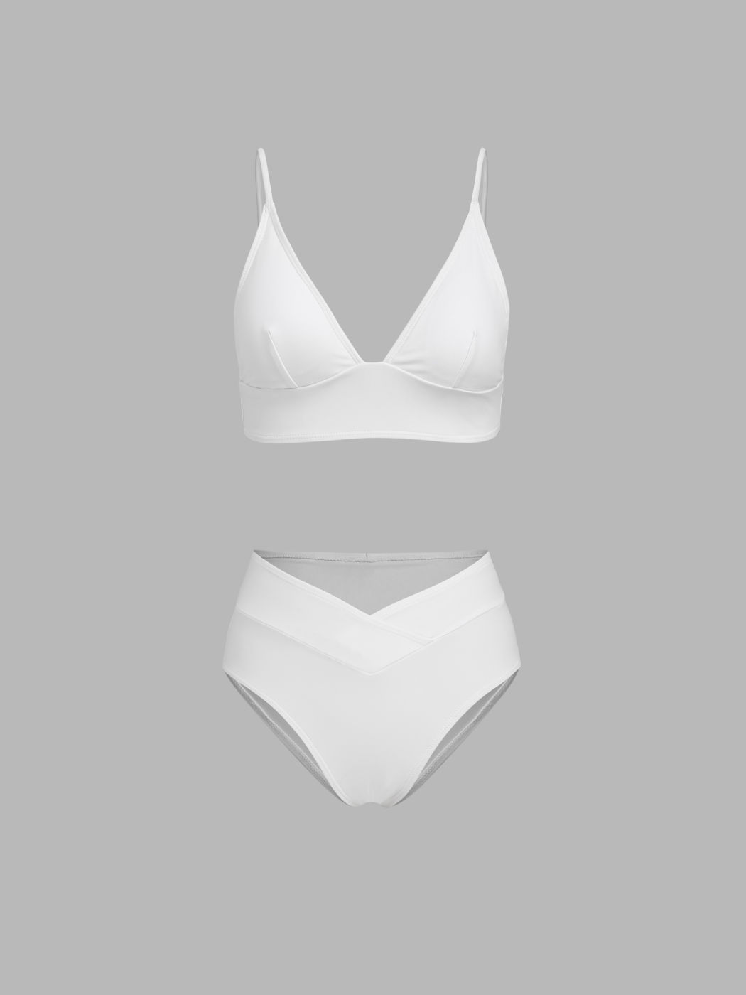 Traje de baño bikini de jersey sólido con cuello en V modelador