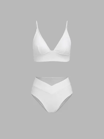 Shaping V-neck Solid Jersey Bikini Swimsuit