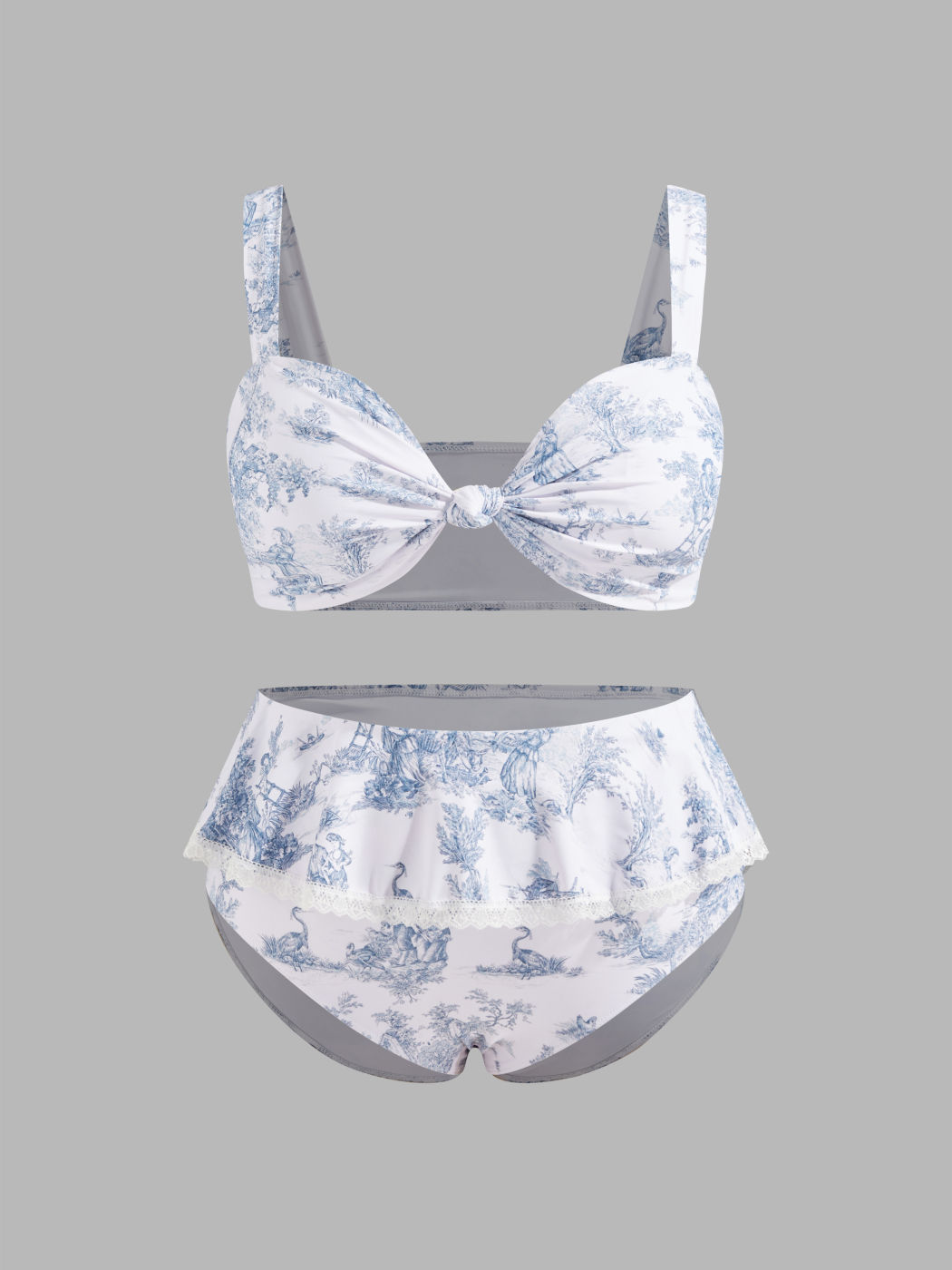 Costume da bagno modellante Toile De Jouy con bordo in pizzo per bikini sfacciato Curve & Plus