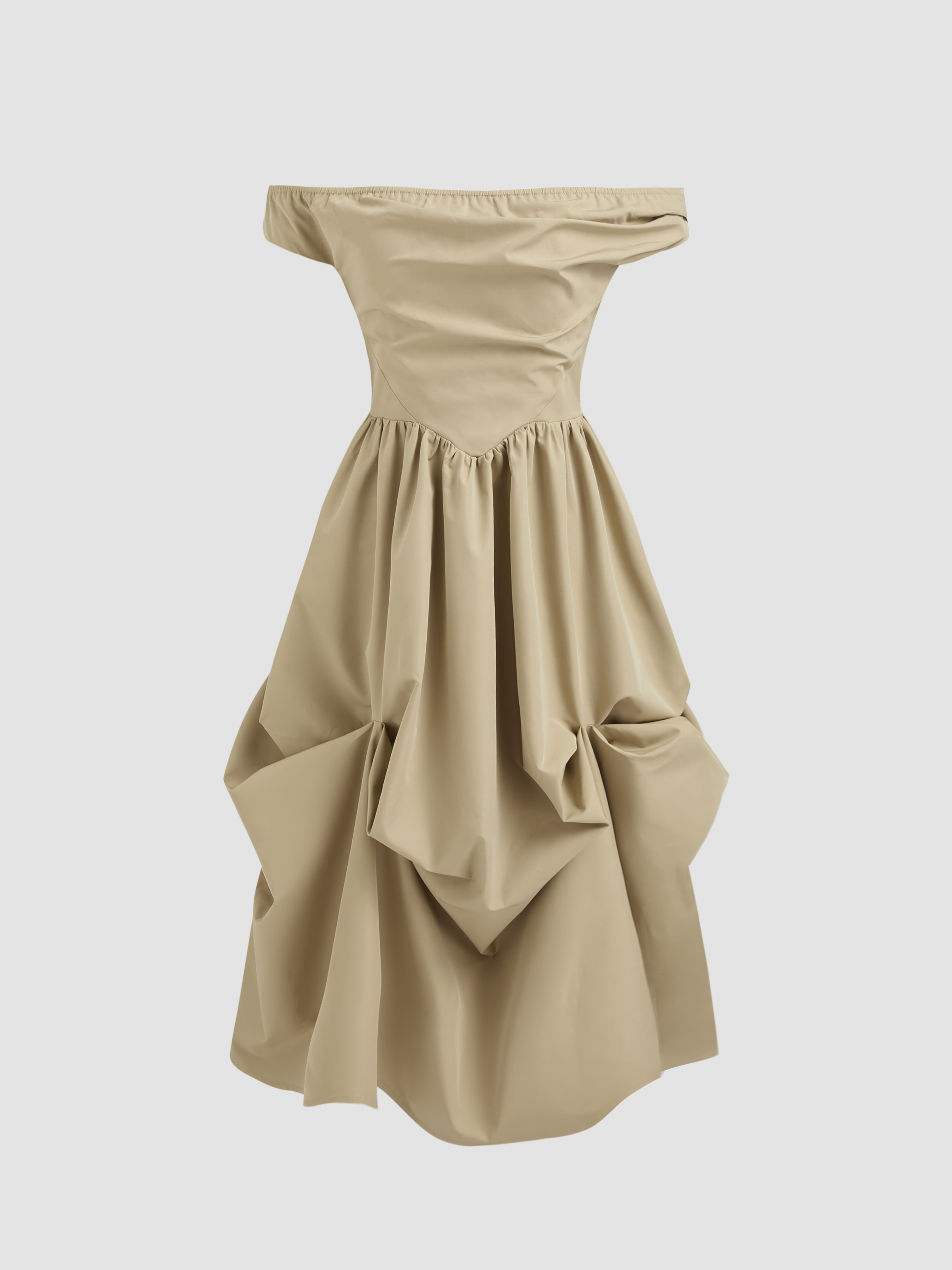 Off-shoulder Ruffle Hem Zipper Solid Midi Dress For Date