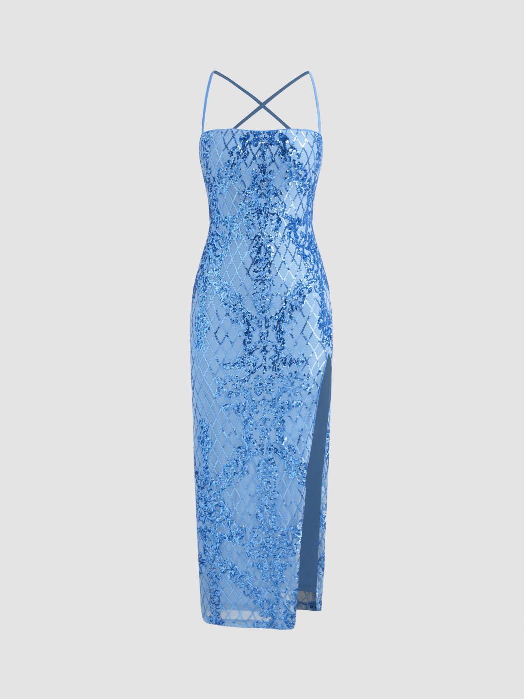 Pailletten Quadratischer Ausschnitt Geometrisches Criss Cross Schlitz Maxikleid