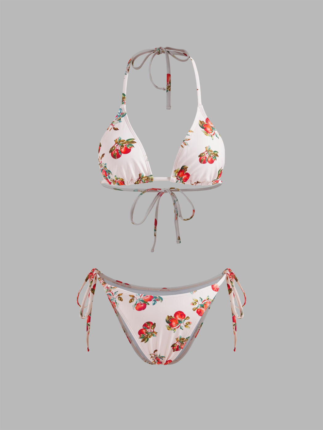 Halter Apple Graphic Tie Side Bikini Swimsuit With Split Cover Up Skirt
