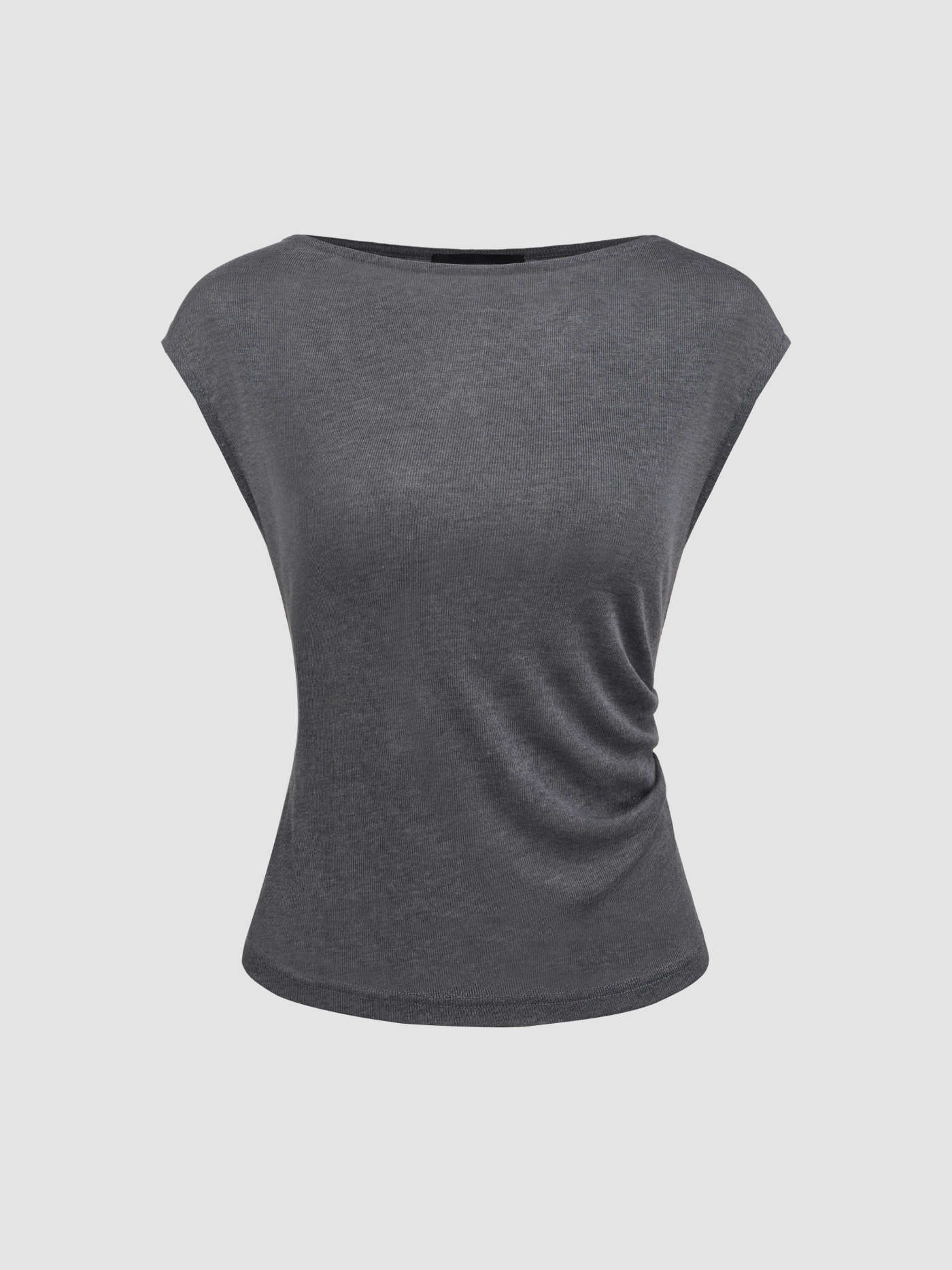 Boat Neck Solid Ruched Short Sleeve Top