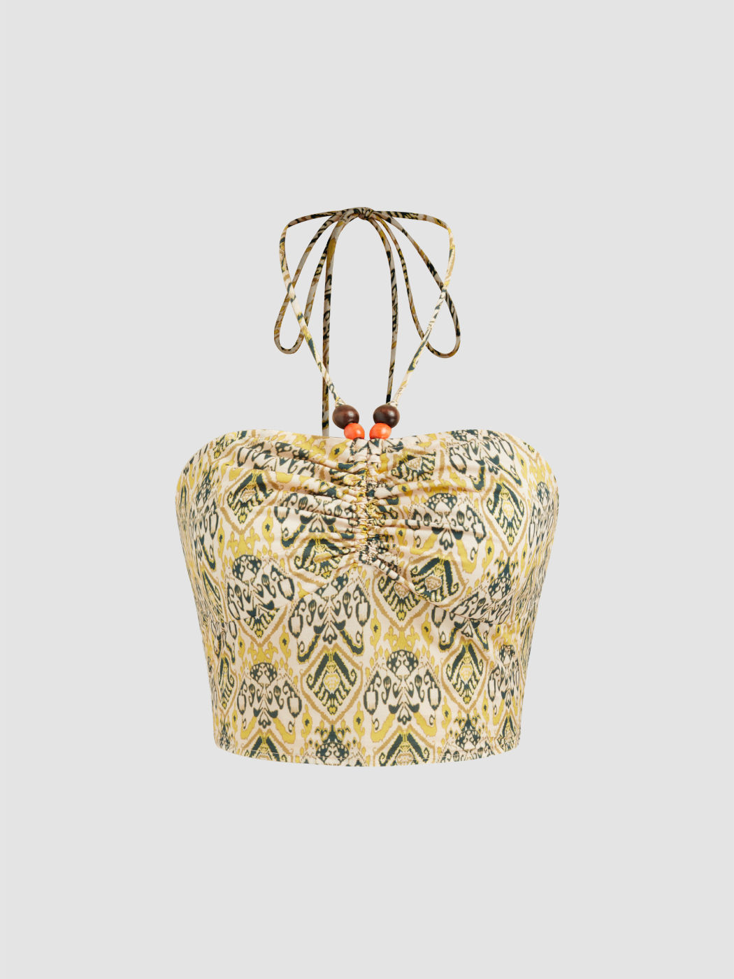 Gewebtes Perlen Halter Paisley Gerafftes Geshirrtes Crop Top