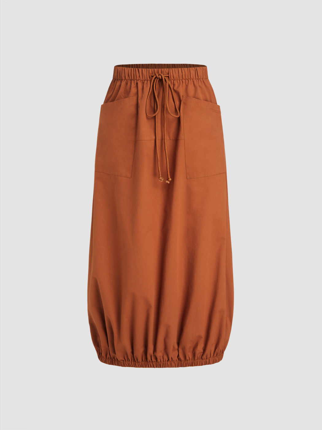 Woven Mid Rise Solid Knotted Pocket Maxi Skirt