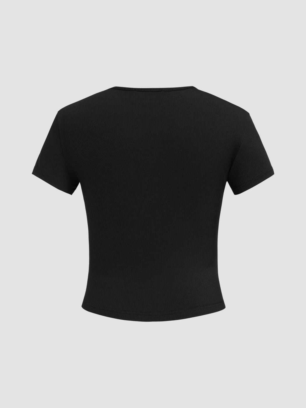 V-neck Solid Cheongsam Button Short Sleeve Tee