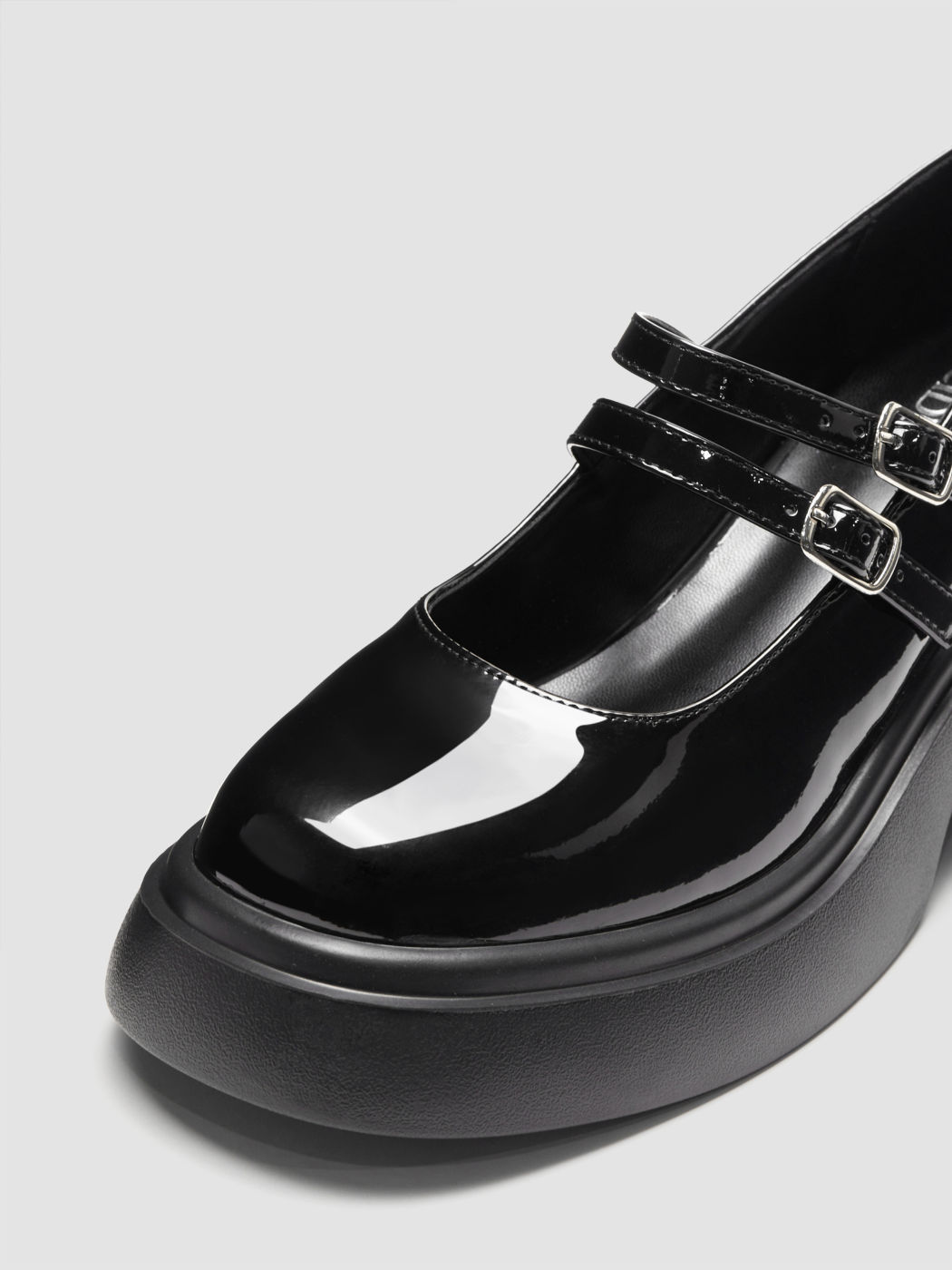 Glänzende Chunky Heeled Doppelriemen Mary Jane Schuhe