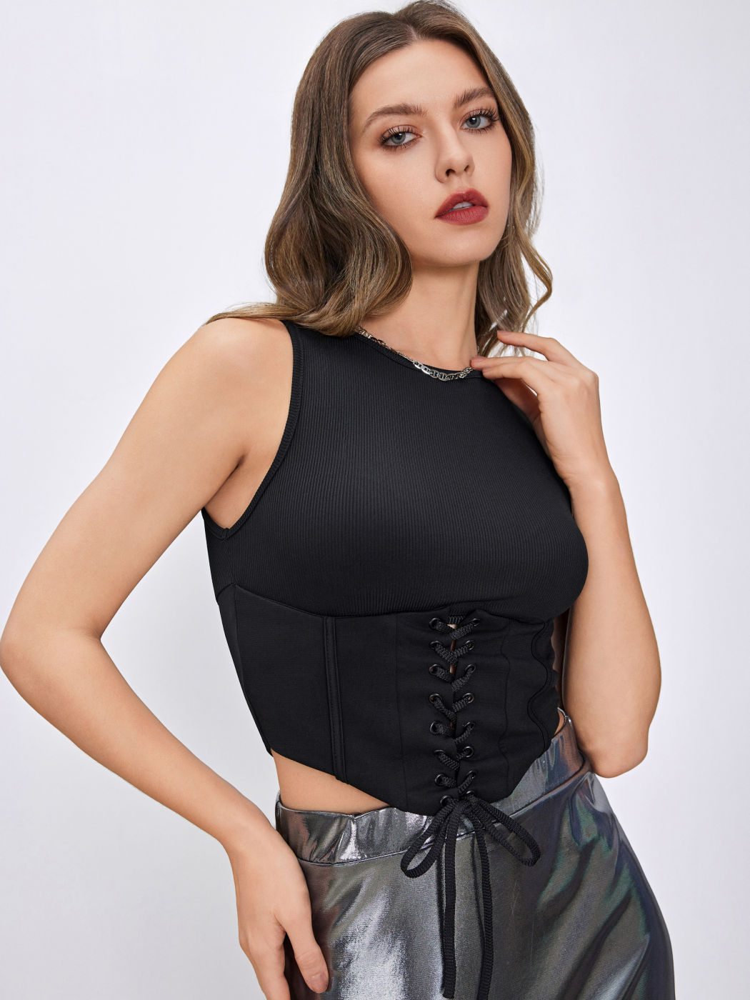 Crop Top in pizzo a tinta unita