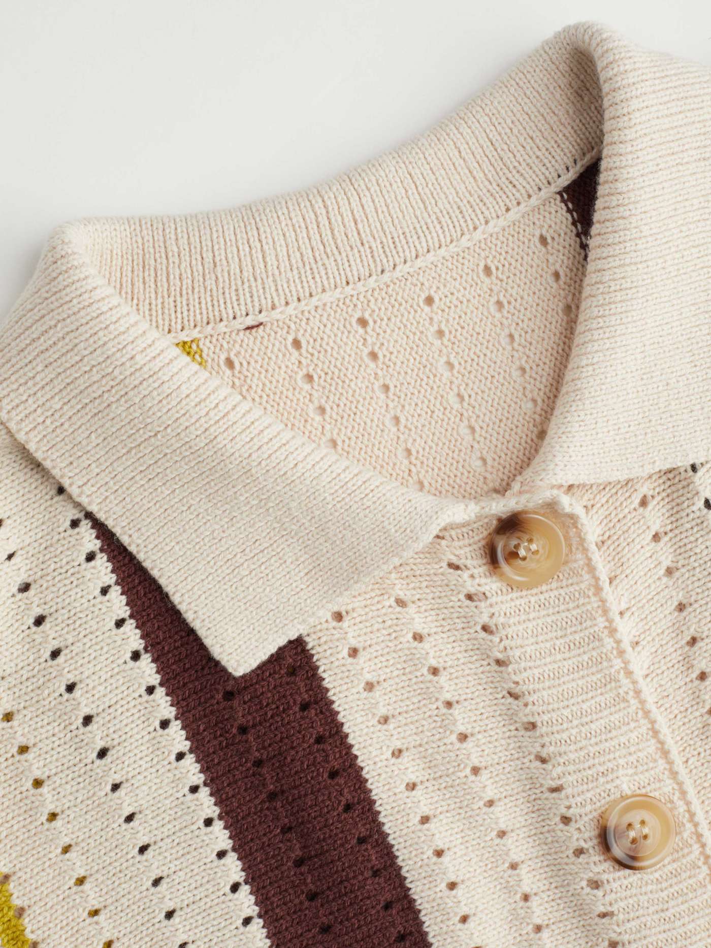 Knit Polo Striped Hollow Out Short Sleeve Top