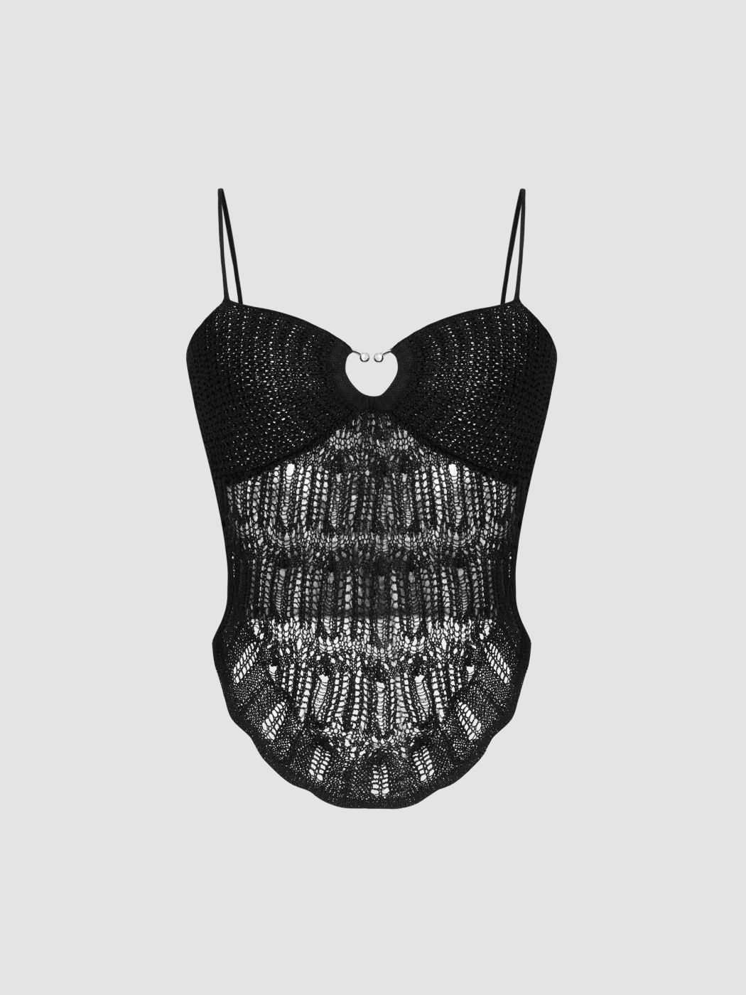 Knitted V-neck Solid Heart Ring Cami Top 