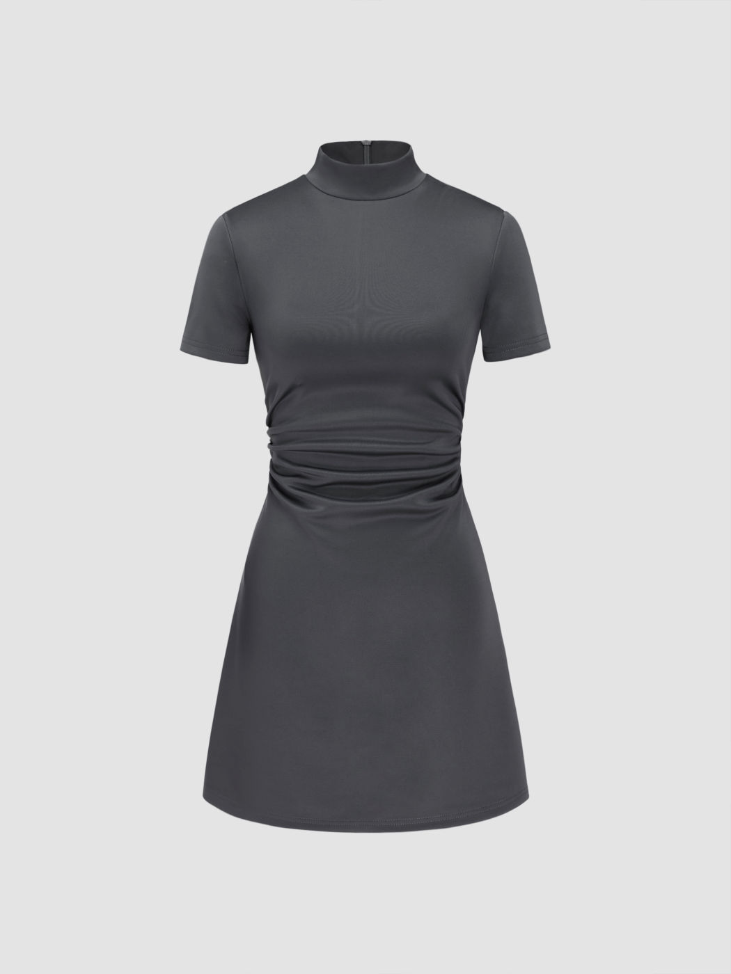  Hochhalsiges Gerafftes Kurzes Kleid