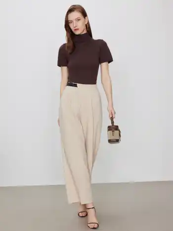 Mid Rise Belted Straight Leg Trousers