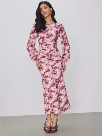  Geblümtes Maxikleid mit Ruchedung
