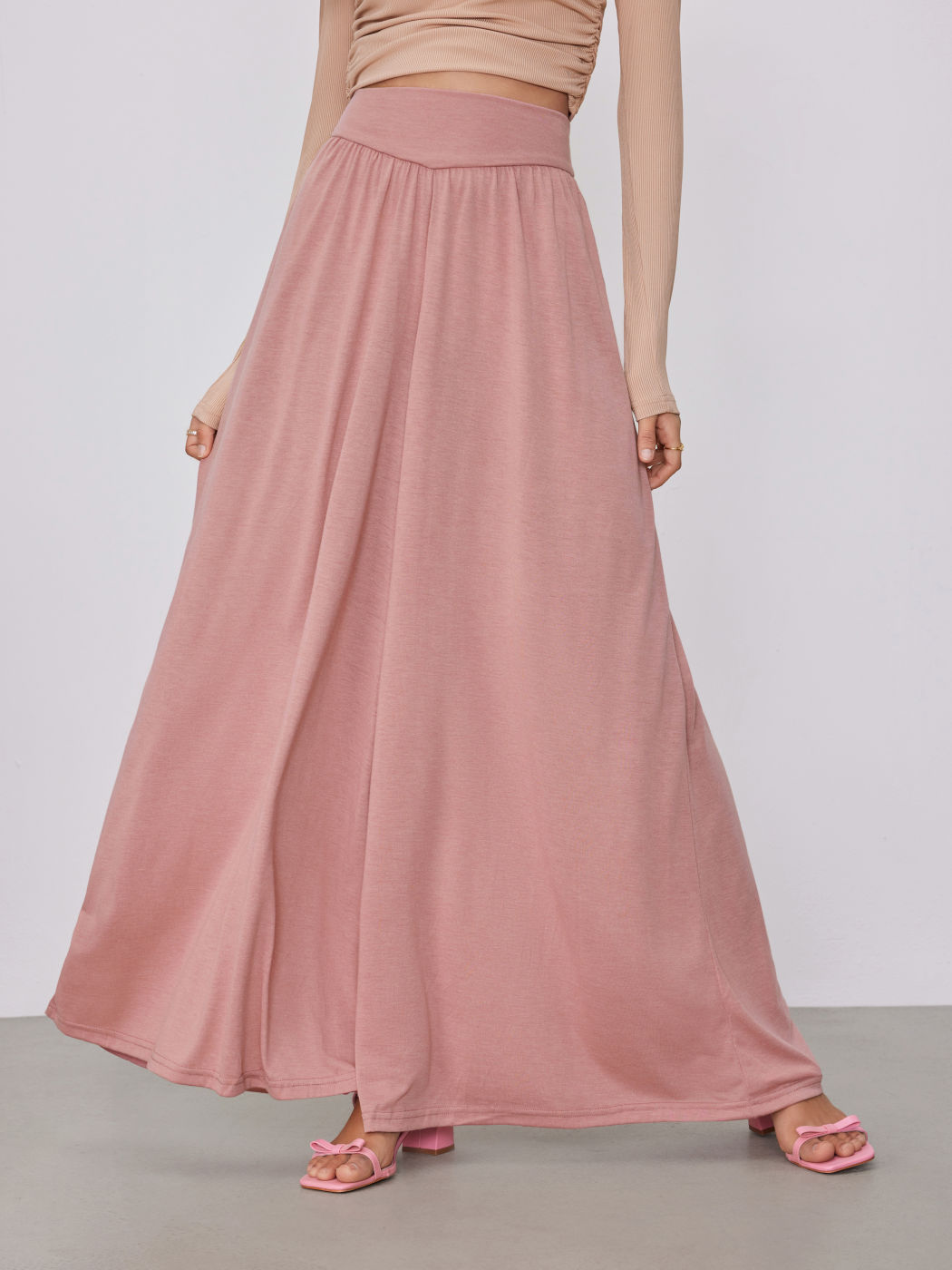 Solid Jersey High Waist Ruffle Wide Leg Trousers