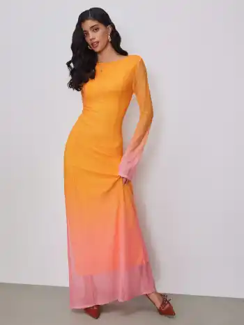 Robe longue dégradée en maille à col rond esprit vacances coucher de soleil à Miami