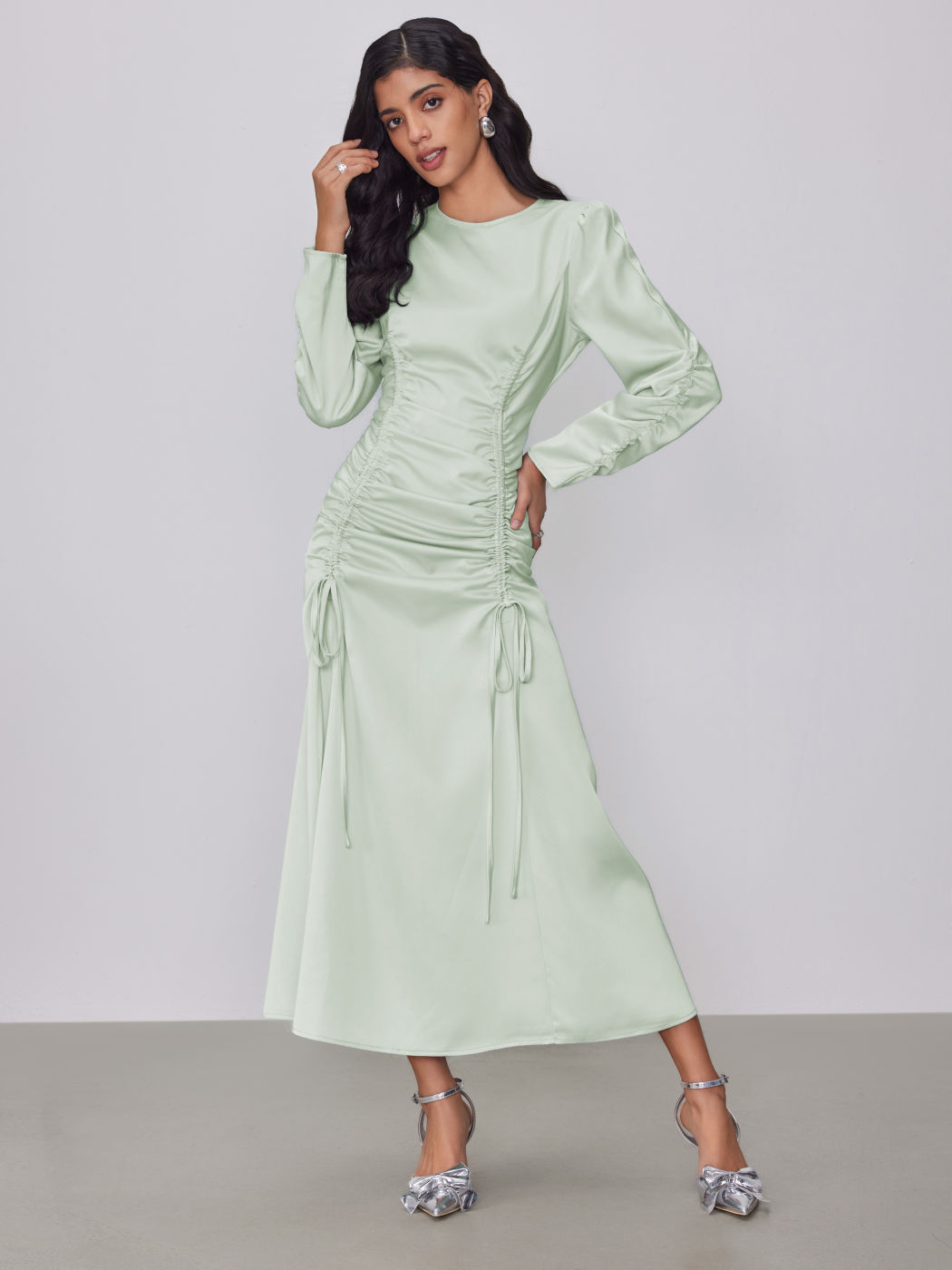 Rundhalsausschnitt Maxikleid mit Kordelzug
