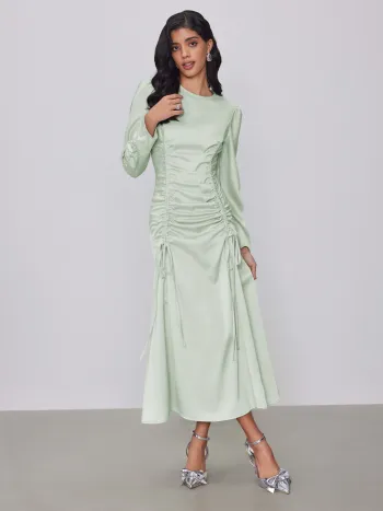 Rundhalsausschnitt Maxikleid mit Kordelzug