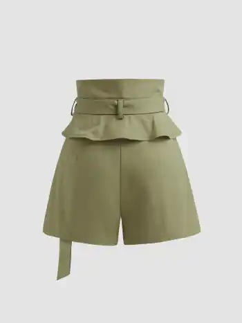 Pantaloncini solidi con bordo a balze con cintura