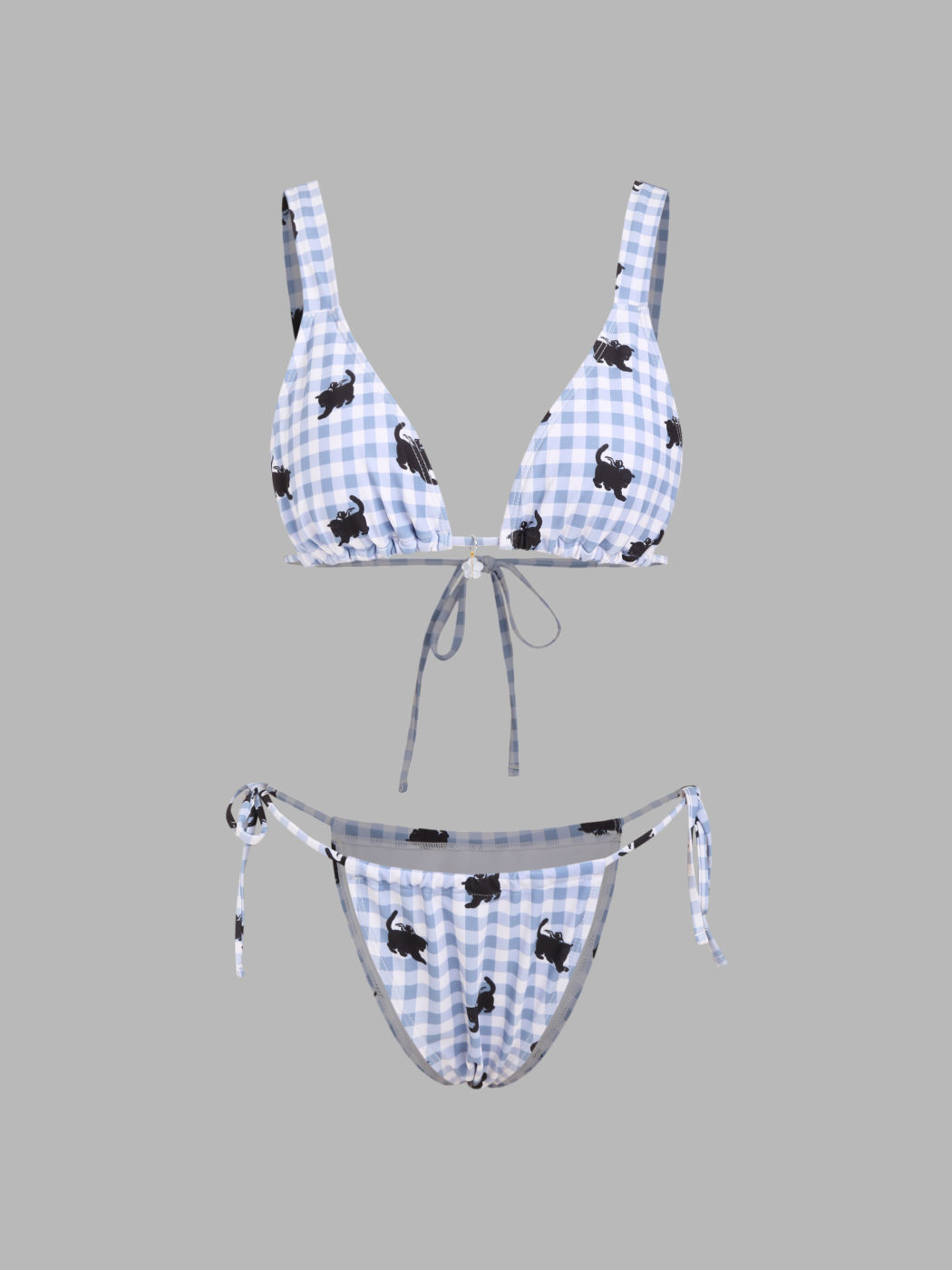 Cat Graphic Gingham Bracelet Tie Side Bikini Swimsuit