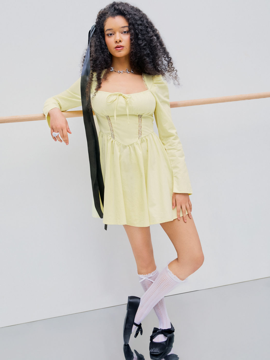 Square Neck Ruffle Hem Mini Dress