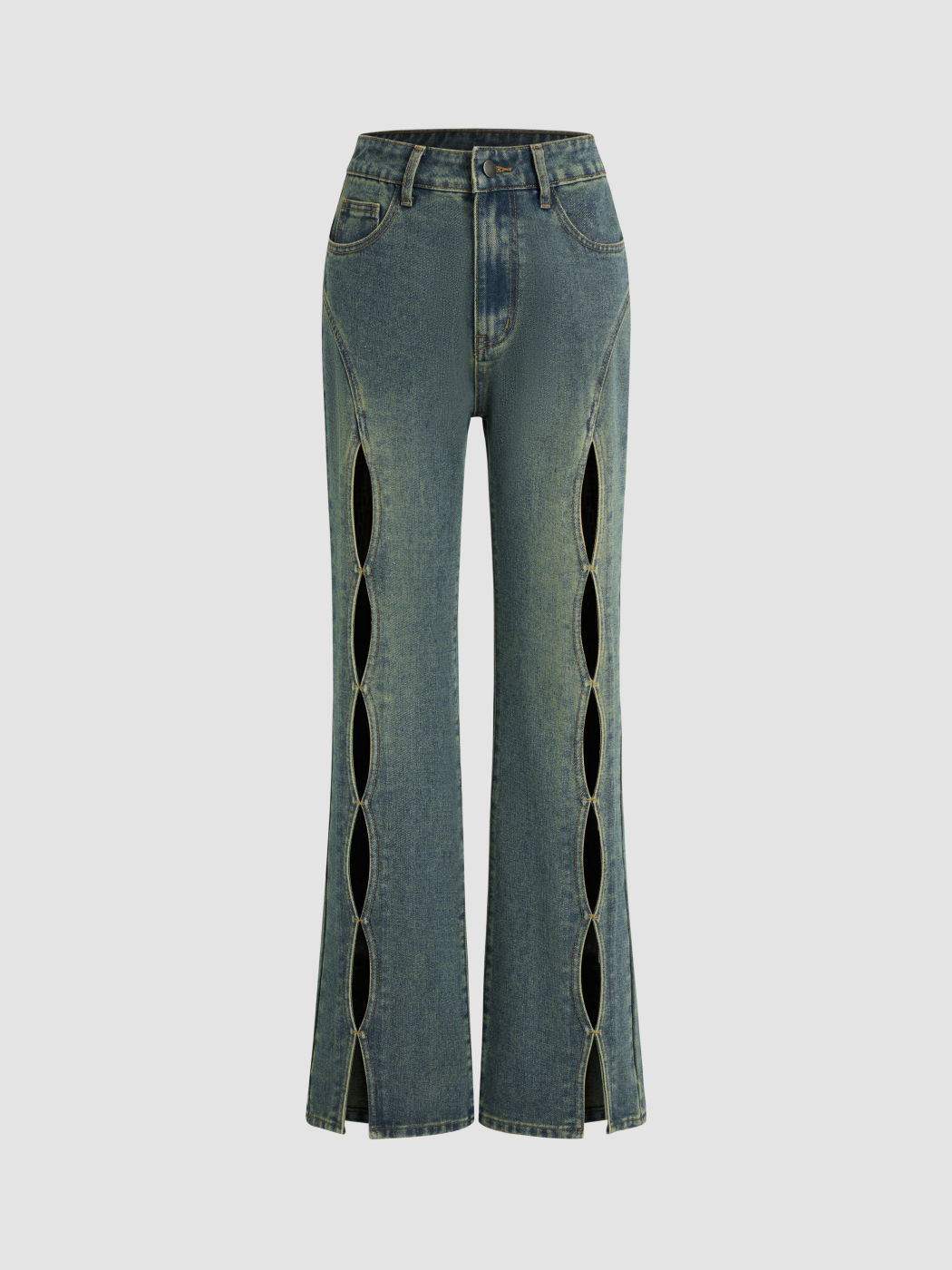 Cider Denim Low Rise Cut Out Flared Jeans