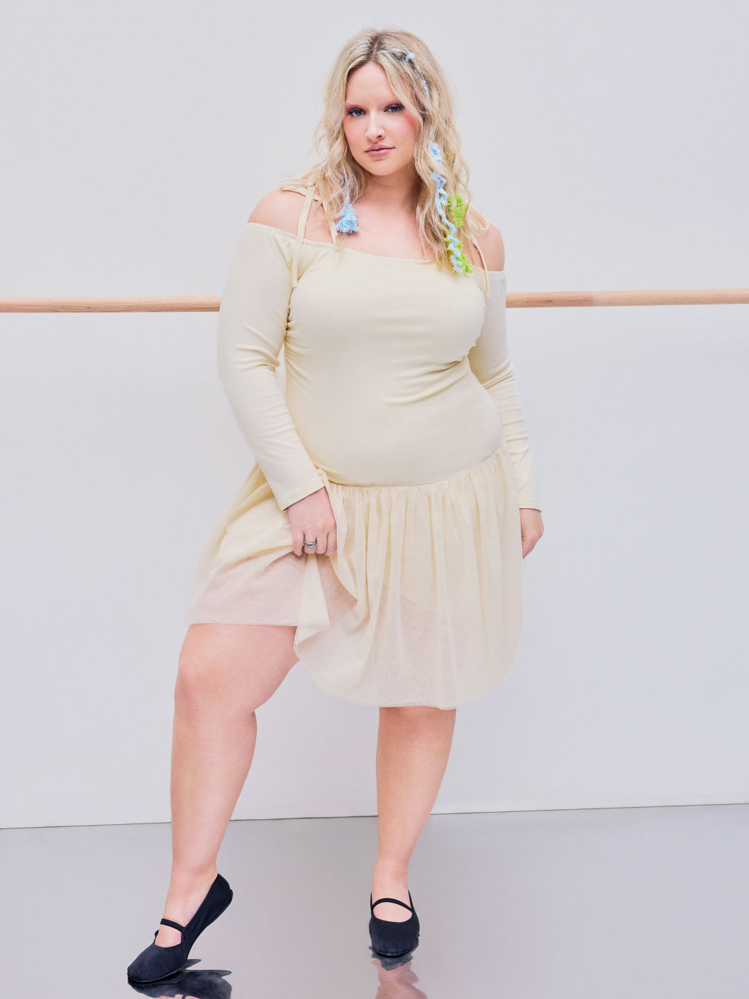 Off-shoulder Lace Up Ruffle Hem Mini Dress Curve & Plus