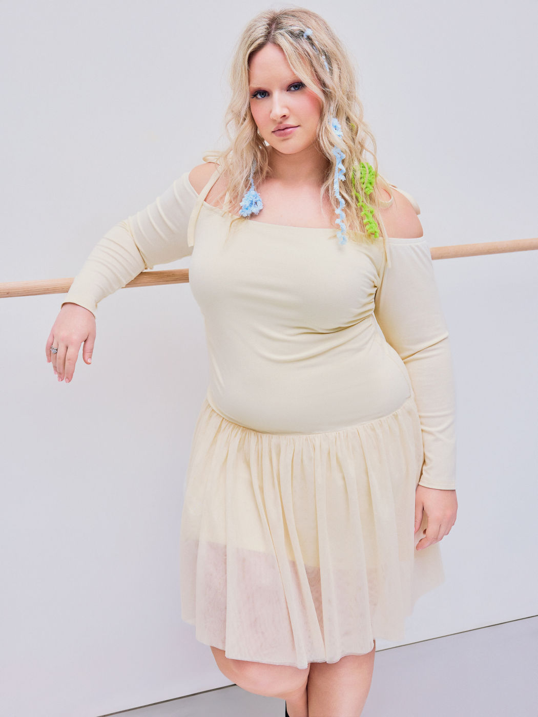 Off-shoulder Lace Up Ruffle Hem Mini Dress Curve & Plus