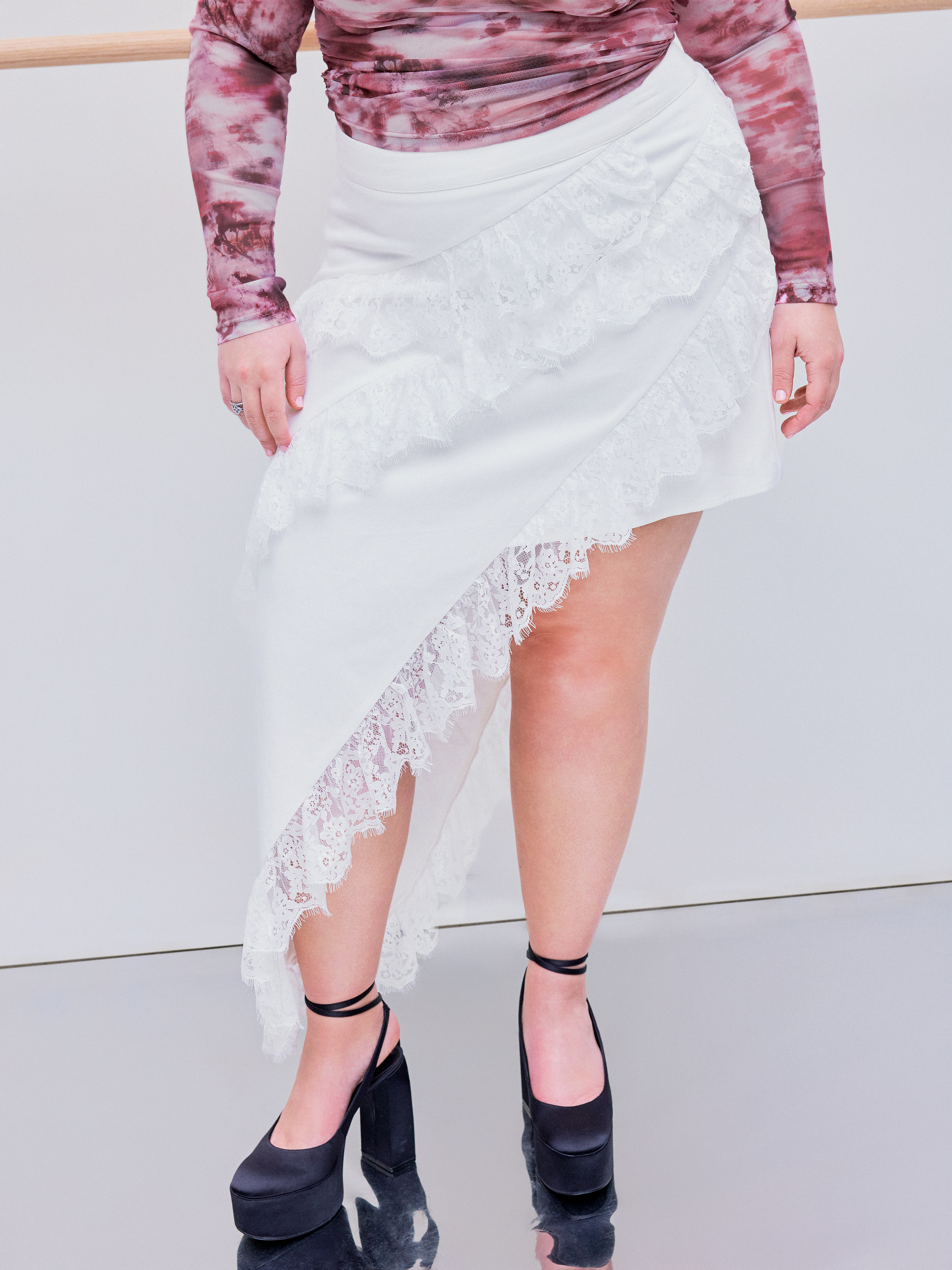 【mnem】Lily Lace Wrap Skirt Floral Lace Maxi Skirt
