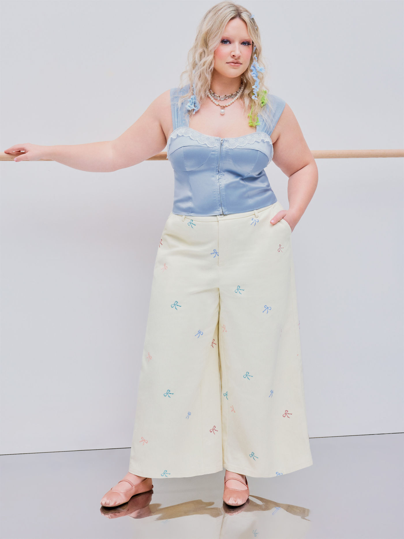 Scollo quadrato orlo in pizzo Corsetto Crop Top Curve & Plus