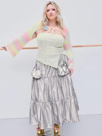  Rundhals Gestreiftes Strickoberteil Kurve & Plus