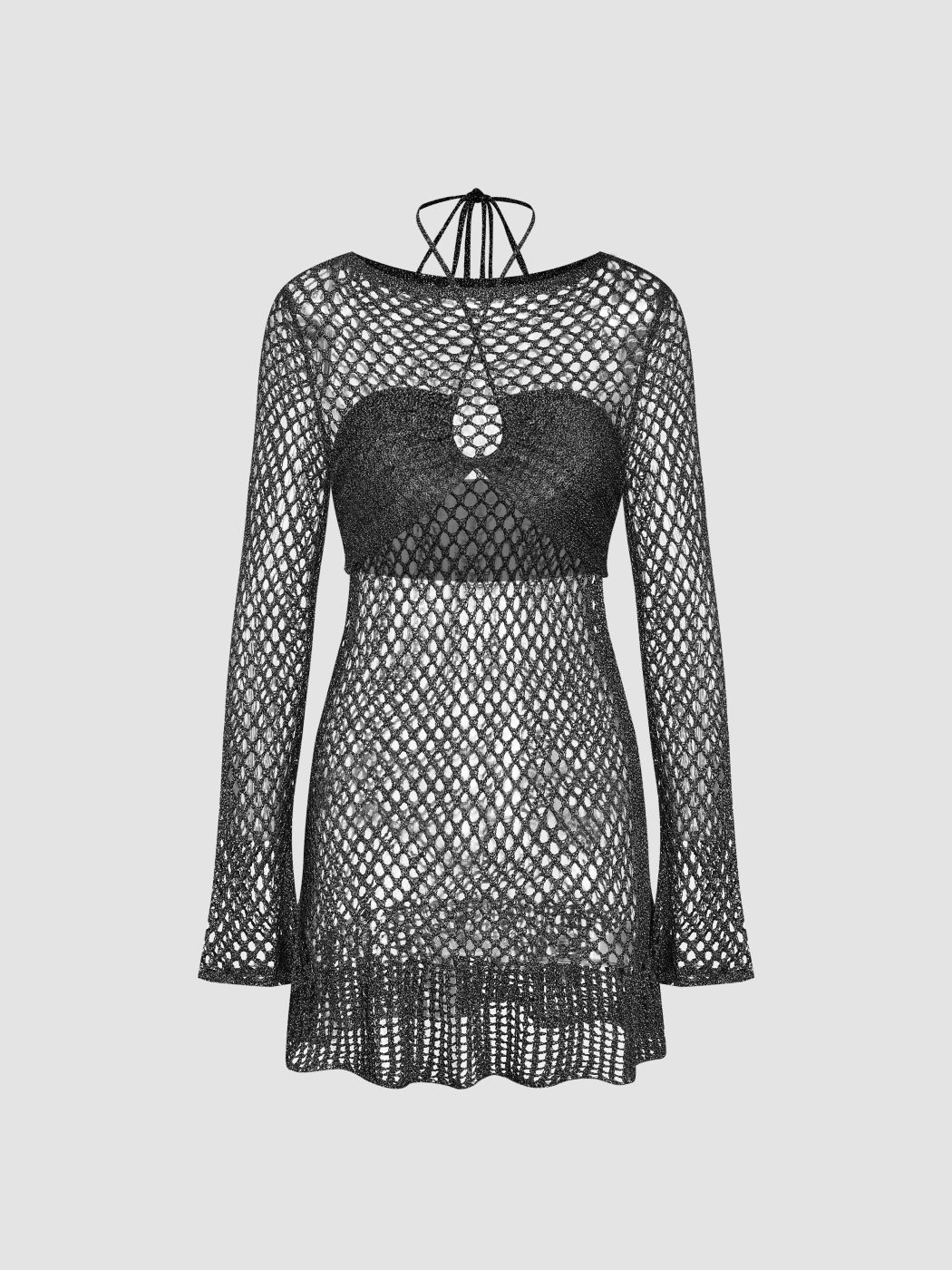 Knitted Halter Hollow Out Mini Dress