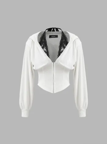 Rippen-Spitzen-Halter Kontrastierende Bindung Oberbekleidung