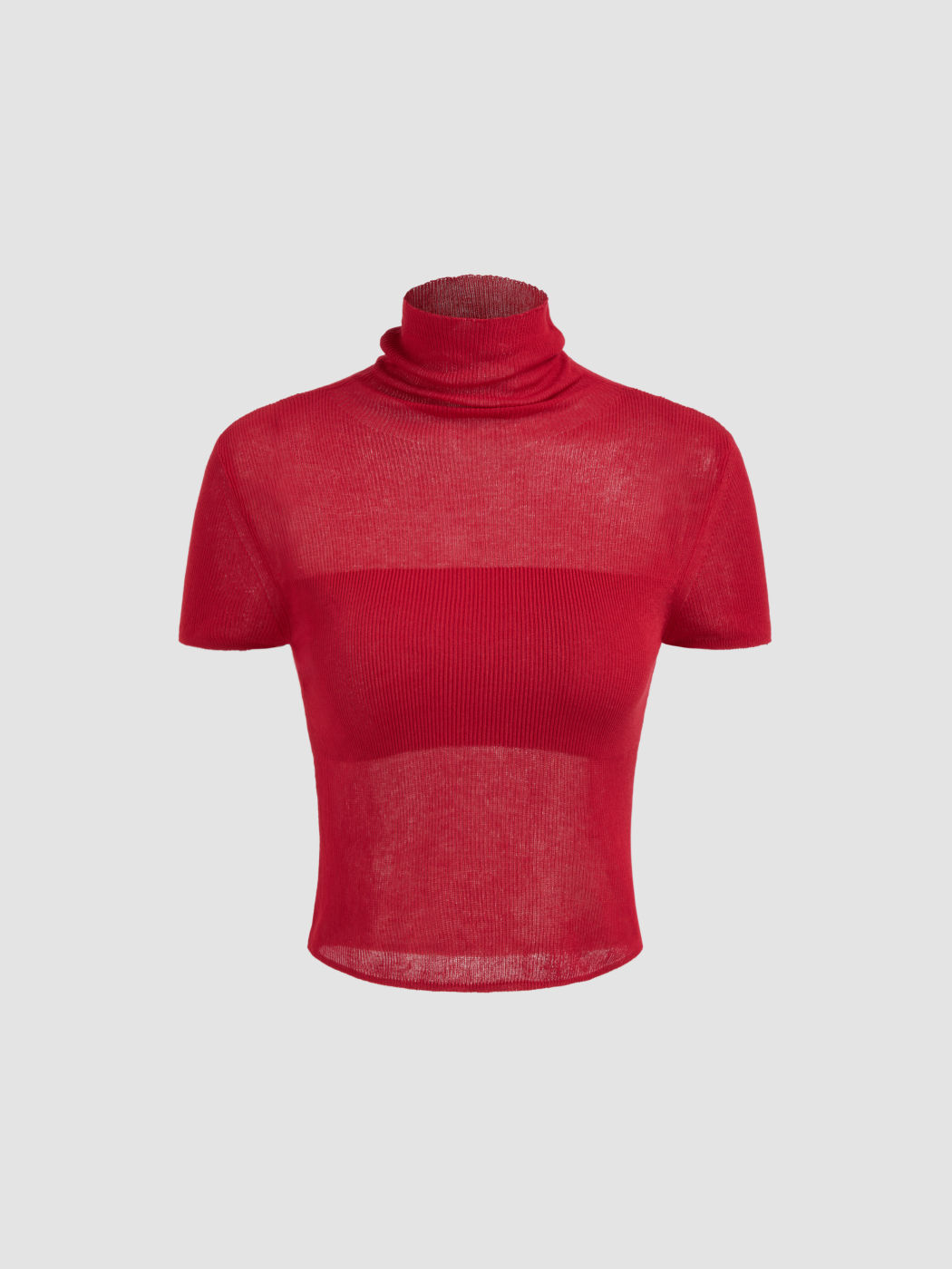 Knit High Neck Solid Crop Short Sleeve Top