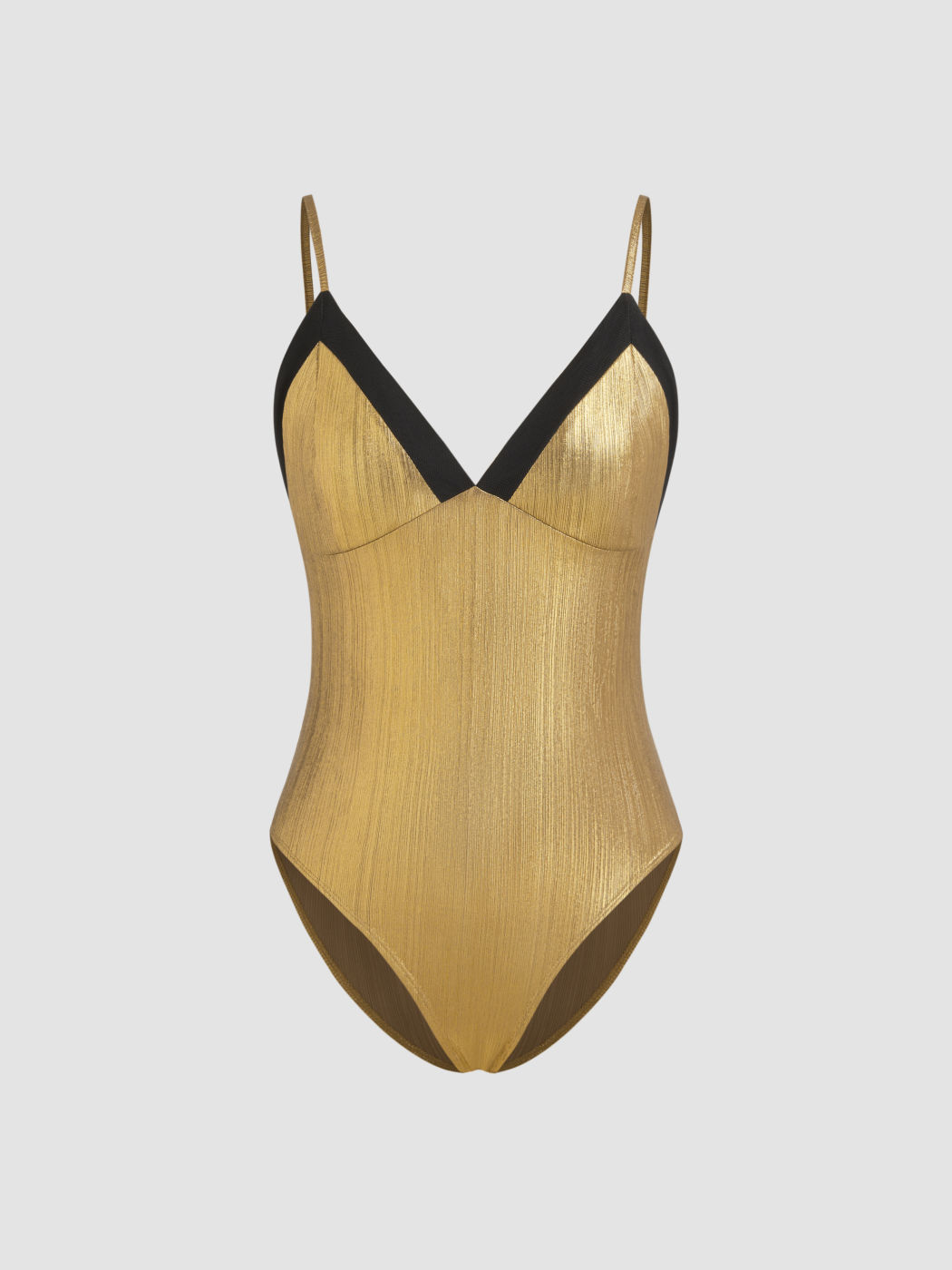 Metallic V-neck Solid Contrasting Binding Bodysuit