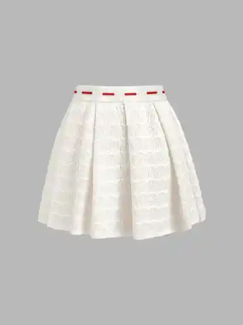 Mid Rise Contrasting Binding Bowknot Mini Skirt